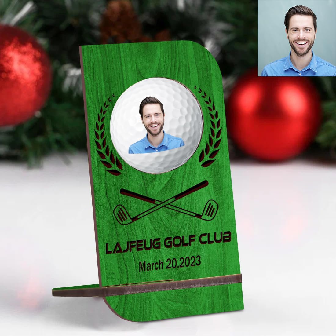 Personalised Golf Ball Holder Frame Custom Photo Name Golf Ball Display Case Wooden Golf Shadow Box Golf Ball Markers Hanger Desk Decor Gift for Men Dad Grandpa Family (Golf Ball Display Holder - 2)