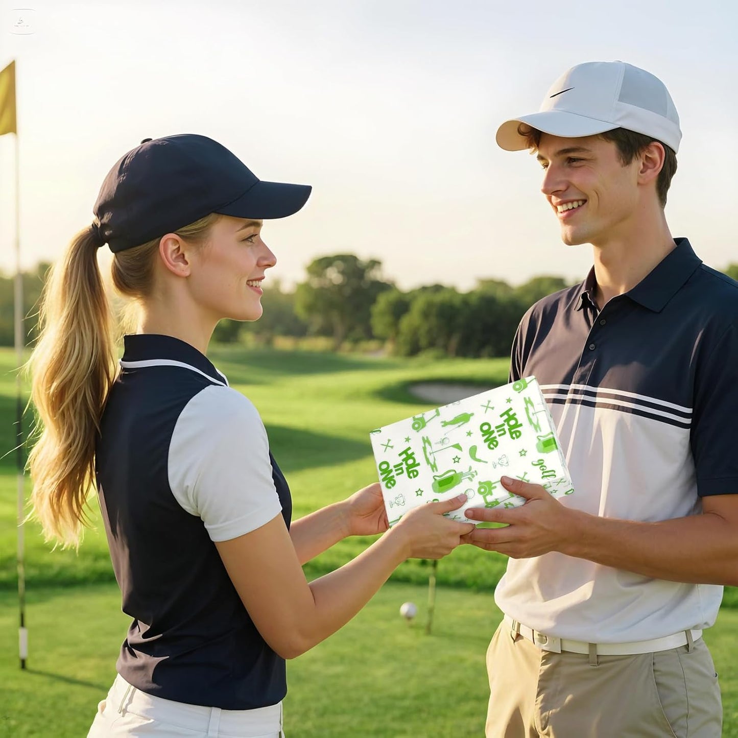 100 Sheets Golf Tissue Papers, Hole in One Gift Wrapping Tissue Papers for Gift Bag & Packaging, Green Golf Sports Theme Art Paper with Golf Club Ball Cart for Birthday Sports Party Decor, 20 x 14IN