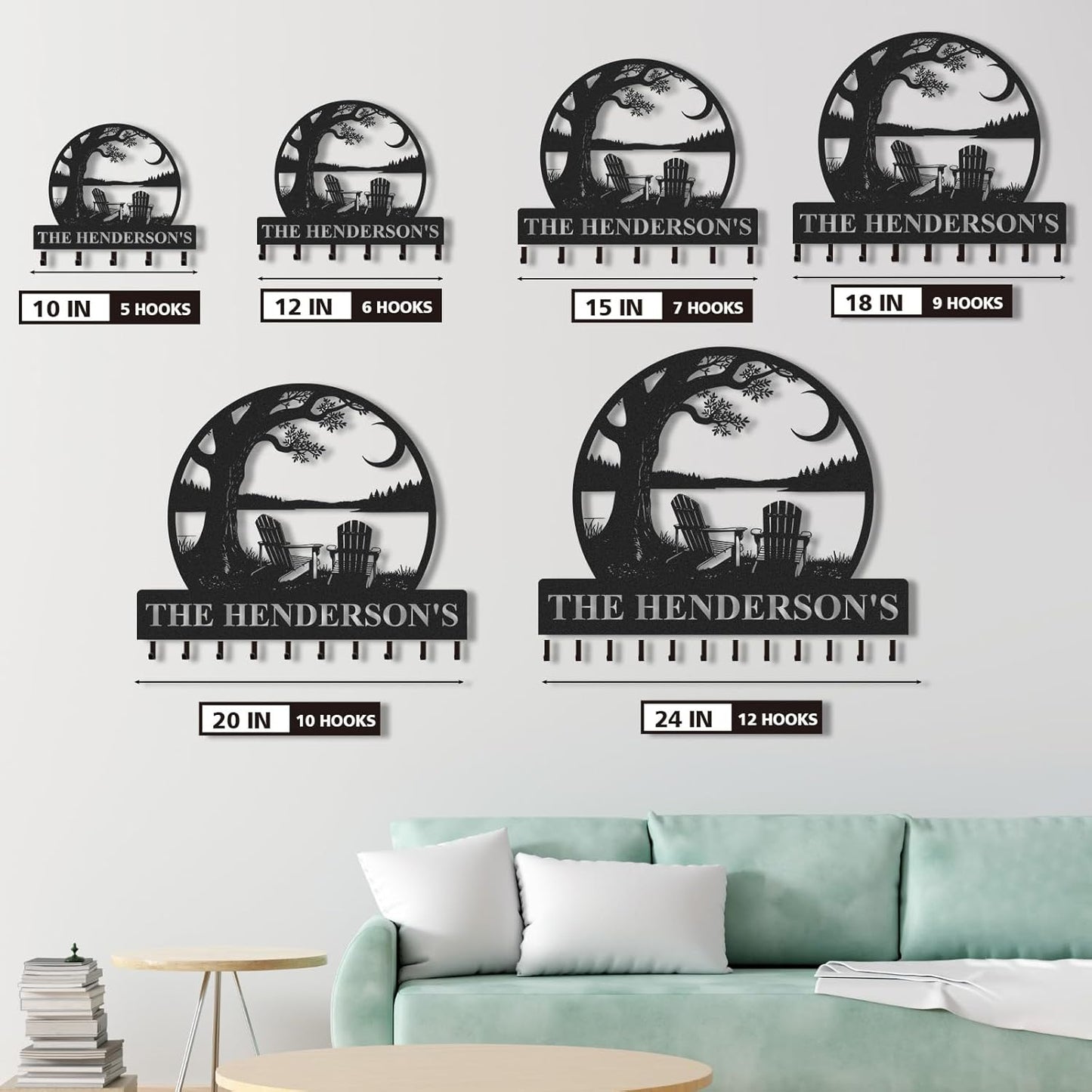 Personalized Metal Key Holder Wall Mount, Key Holder for Wall, Custom Camping Design Key Organizer Rack with Hooks, Coat Rack, Key Hanger Decor for Living Room Bedroom Farmhouse, Camper Decor