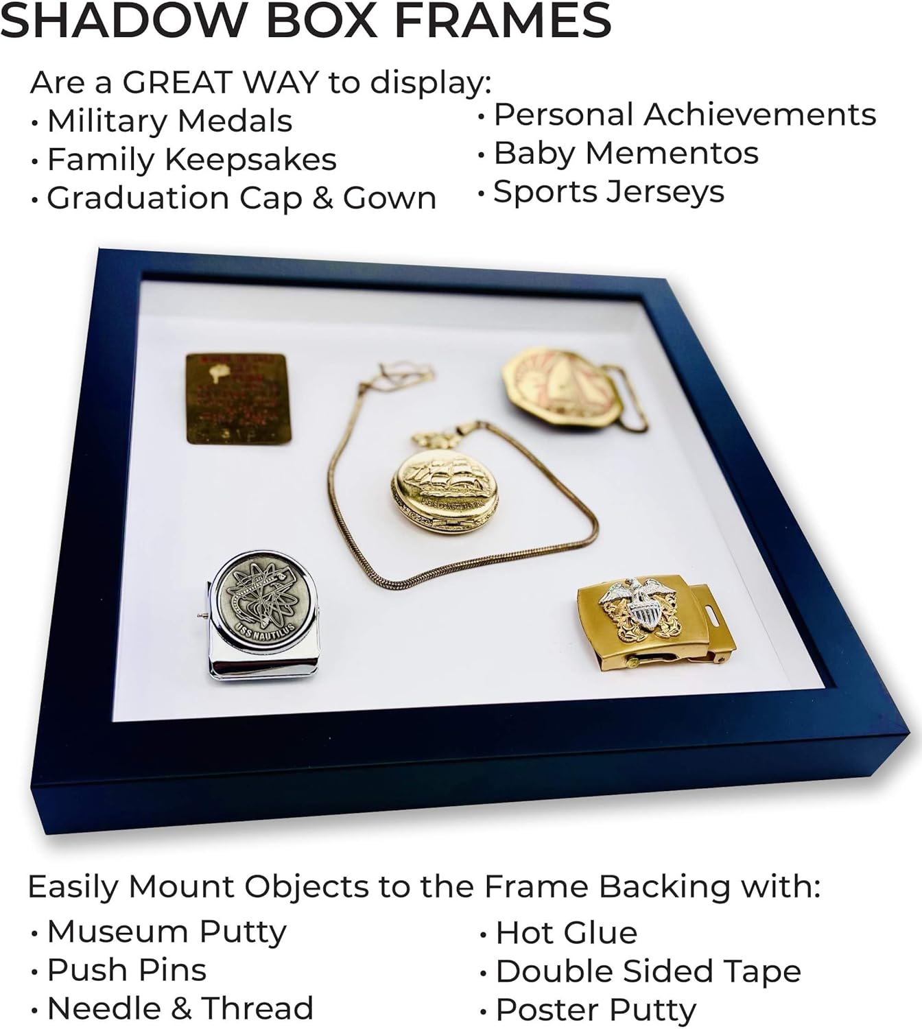 27x40 Shadow Box Black Solid Wood Display Frame with White Acid-Free Backing UV Acrylic & Hanging Hardware - with 3/4" Usable Depth