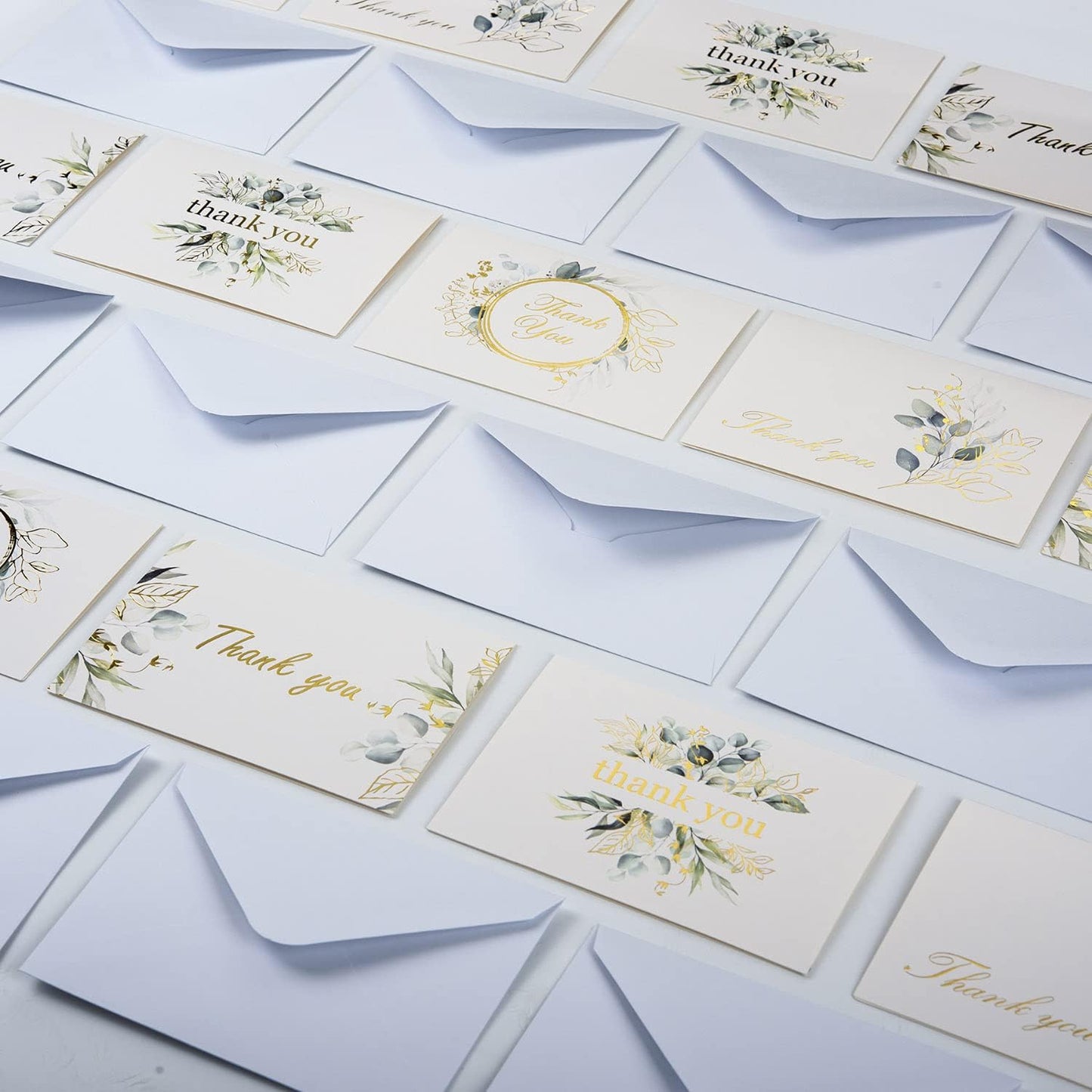 100 Bulk Thank You Cards with Envelopes White and Greenery Gold Foil β Floral watercolor Cards Thank You Notes with Envelopes and Eucalyptus leaves for Wedding Bridal Baby Shower Graduation Fune