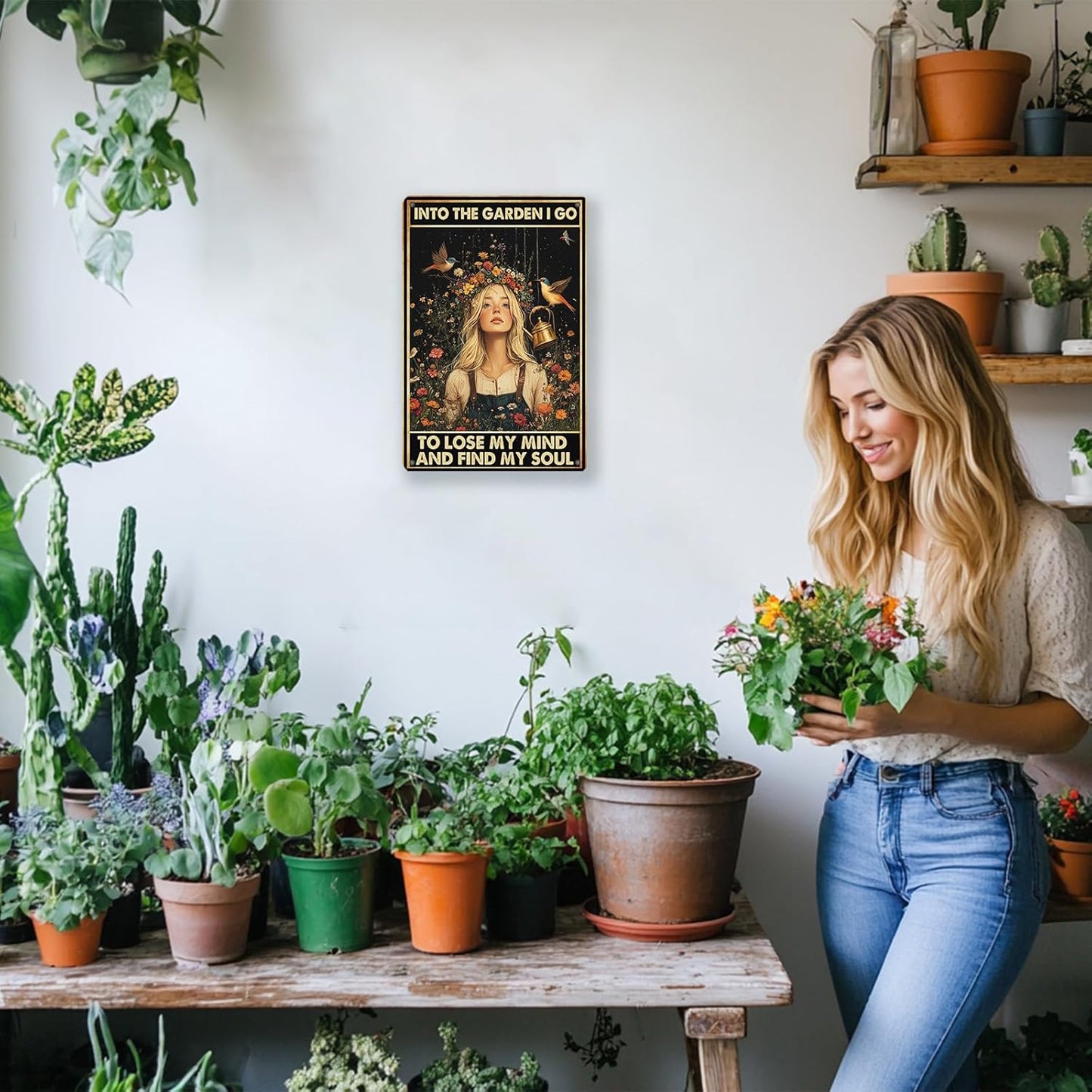 Vintage Tin Sign Metal Sign Into The Garden I Go to Lose My Mind and Find My Soul Metal Sign Iron Painting Retro Wall Decor Poster for Home Garden Kitchen Sign 8x12 Inch