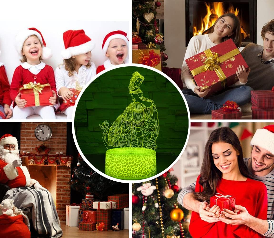 i-CHONY Princess Gift Night Light for Girls, 3D Illusion Lamp with Remote & Smart Touch, 16 Colors Dimmable Bedroom Decorations, Kids Teens Birthday Gift