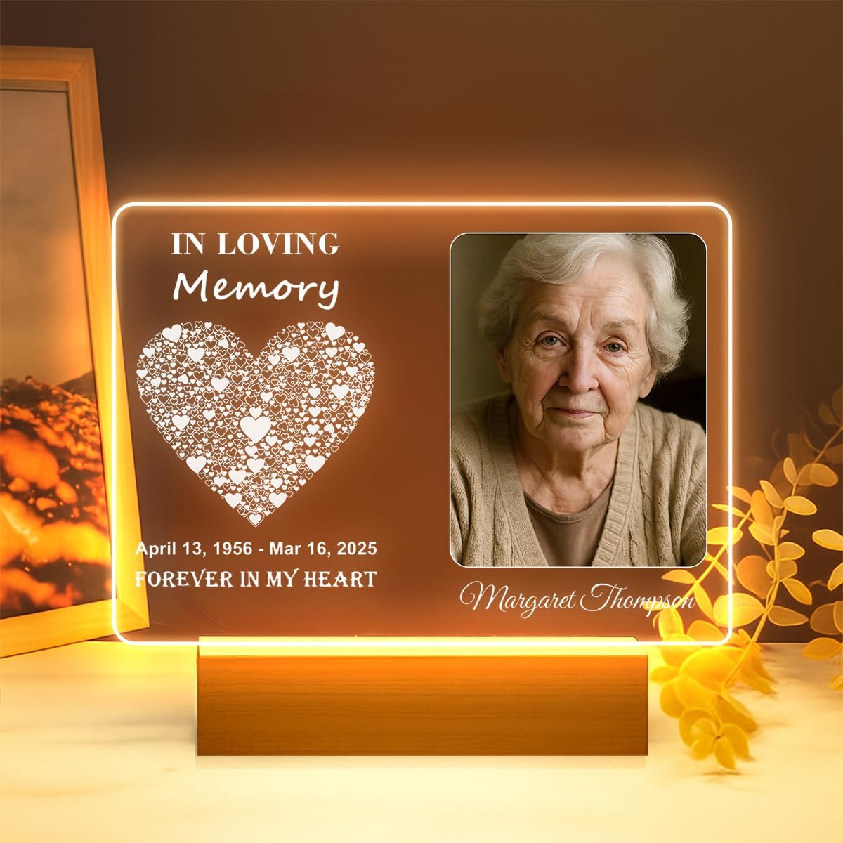 Personalized Memorial Picture Frame Night Light Lamp, Sympathy Gift for Loss of Loved One, in Memory of Dad, Mom, Husband, Sister, Friend, Funeral Mourning Ideas