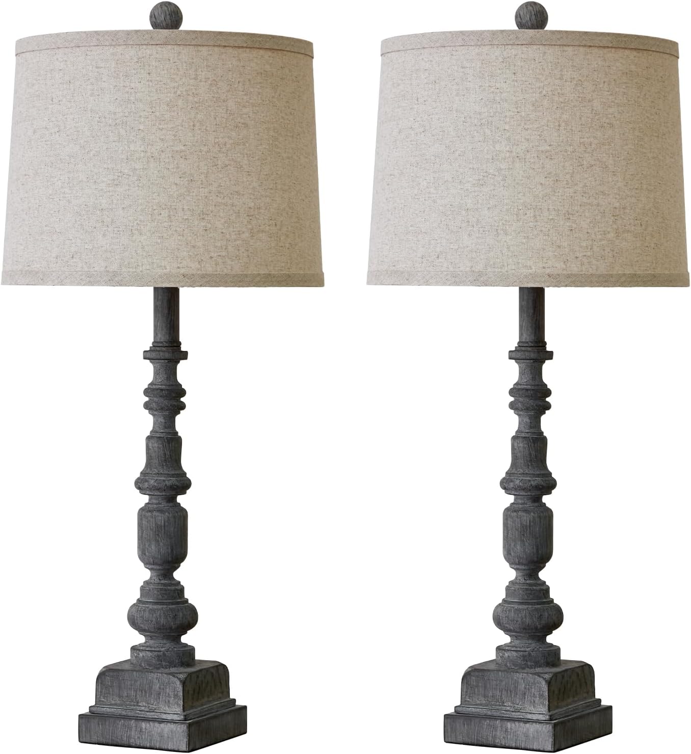 Oneach 27.75" Vintage Farmhouse USB A+C Table Lamps Set of 2 for Living Room Traditional Bedside Lamps for Bedroom Office Mid Century Table Lamp Antique Grey Accent Rustic Lamps for End Table