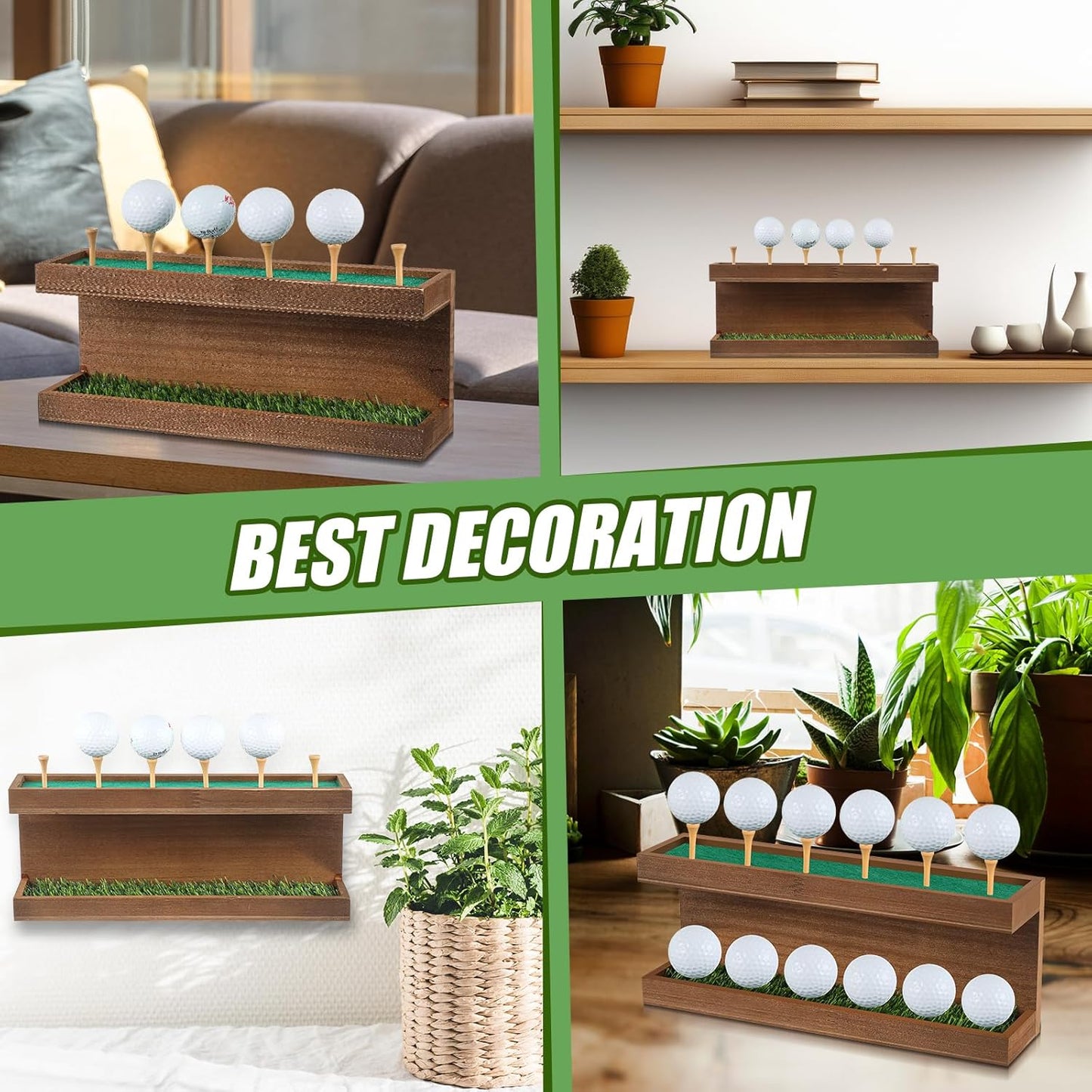 Menkxi Rustic Wood Golf Ball Holder 12.5 x 3 Inch Wall Mounted Vintage Display Stand Floating Shelf with Golf Tees for Christmas Storage Party Decor Supplies