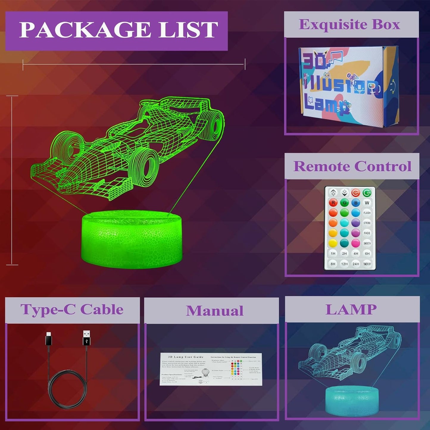 F1 Car Gifts for Boy, Formula One Night Light with Remote Control, 16 Colors Changing, RGB Flashing Mode and Dimmable, Sport Race Car Gifts for Boys Christmas Decor