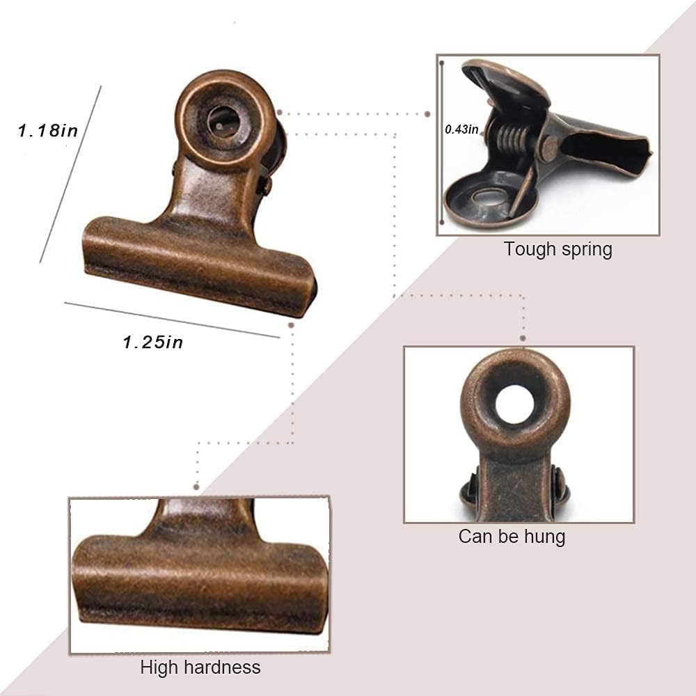 10 Pack Bulldog Clips with Push-pins for Corkboard,Metal Clips for Crafts, Metal Binder Clips for Pictures, Spring Paper Clamps for Office Documents (Copper,2inch)