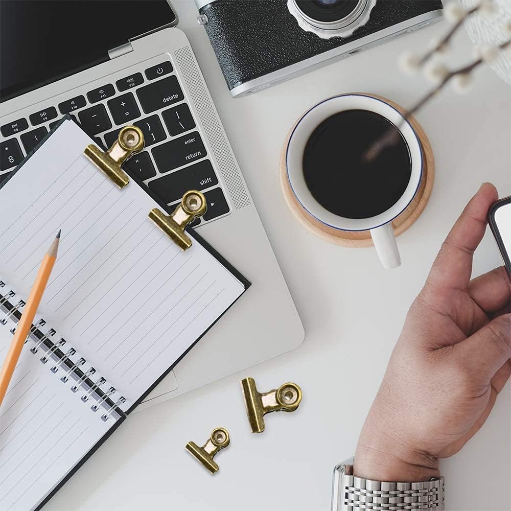 10 Pack Bulldog Clips with 10 Push-pins, Paper File Clips with Strong Spring, Large Metal Binder Clips, Seal Clamps for Coffee Tea Food Bags(Bronze,2inch)