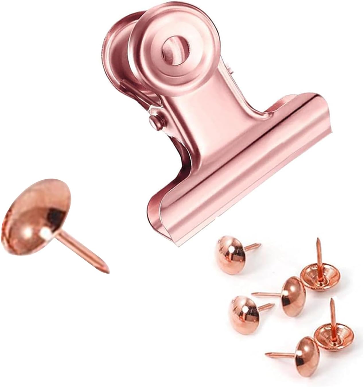 10 Pack Bulldog Clips with Push-pins for Corkboard,Metal Clips for Crafts, Metal Binder Clips for Pictures, Spring Paper Clamps for Office Documents (Rose Gold,2inch)