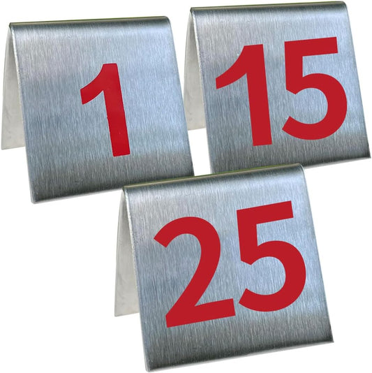 1-25 Stainless Steel Number Tent Table Number Red for Restaurants Cafes Bars 2"x2"
