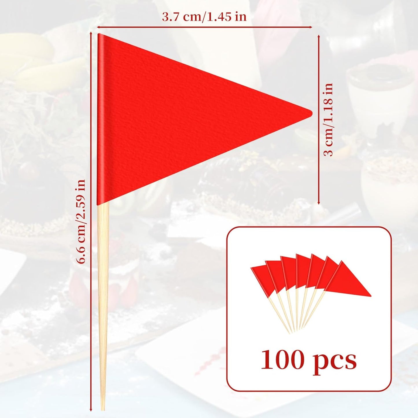 100PCS Red Solid Toothpick Flags, 1.45X2.59'' Tiny Red Flags Triangle Stick Golf Cupcake Toppers for Cupcake Sticks, Mini Golf Flags for Appetizers Fruit Cheese Markers for Wedding Party Buffet