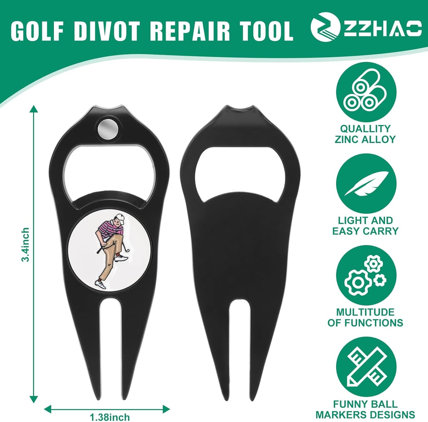 ZZHAO Golf Divot Tool and Golf Ball Marker, Divot Repair Tool，Golf Accessories for Men, Funny Gifts for Men, Tools for Men