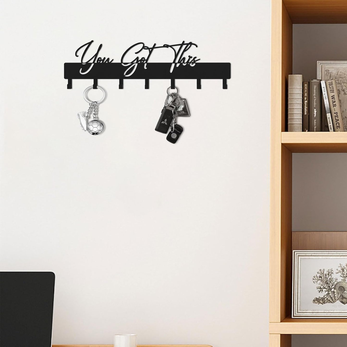 10 Inch Key Holder for Wall, Black Metal House Decoration Key Hooks, Phrase Style(You got This), Key Hanger Organizer with 7 Hooks, Suitable for Doors, Corridors, Living Rooms, Bedrooms
