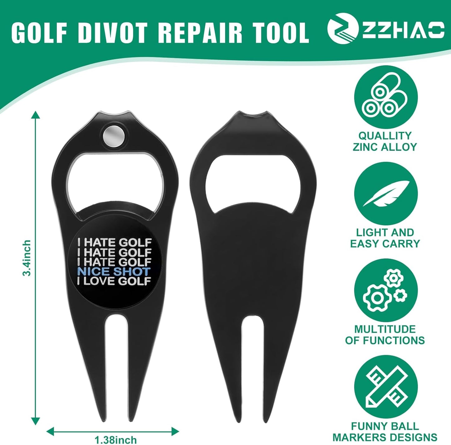ZZHAO Golf Divot Tool and Golf Ball Marker, Divot Repair Tool，Golf Accessories for Men, Funny Gifts for Men, Tools for Men