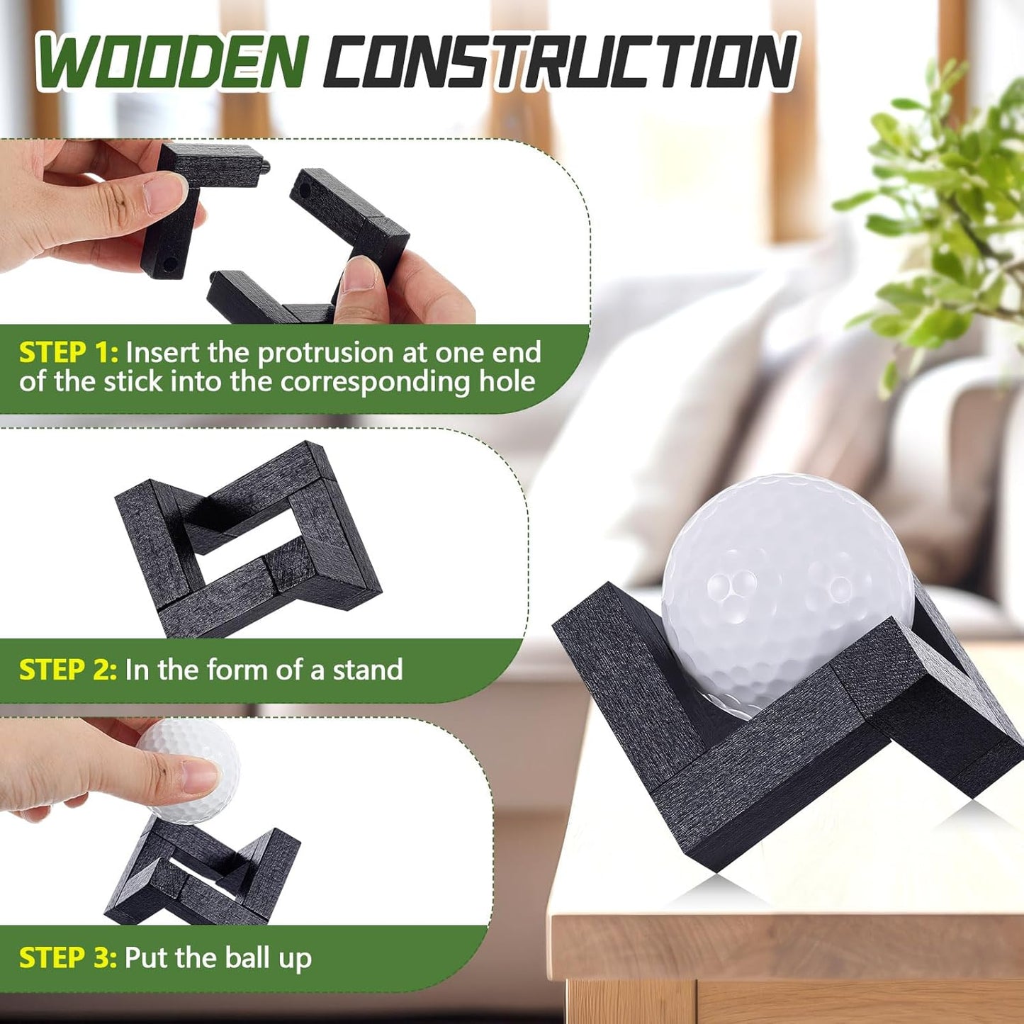 1 Pack Golf Ball Display Stand 1.97 Inch Wooden Golfballs Display Case Black Baseball Rack Holder for Souvenir Collections Tabletop Decor Men Golf Enthusiasts