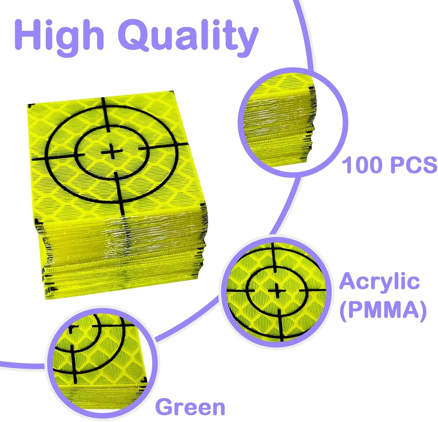 100PCS 30MM /40MM/ 50MM/ 60MM Reflector Targets for Total Stations Green