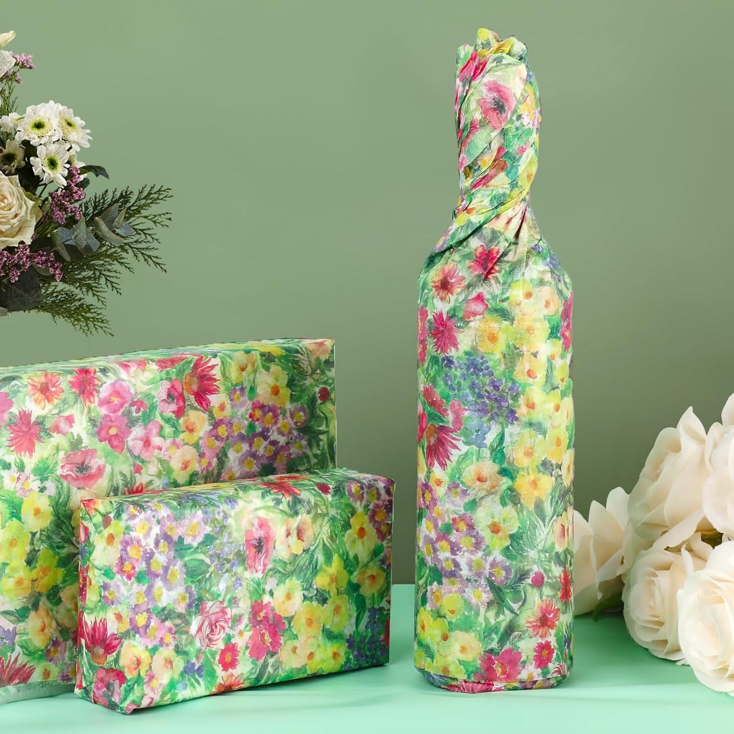 100 Sheets Oil Painting Style Floral Tissue Paper with Stickers,20x14 Inch Botanical Gift Wrapping Paper for Birthday, Wedding, Baby Shower, Bridal Shower, DIY Crafts and Party Favors