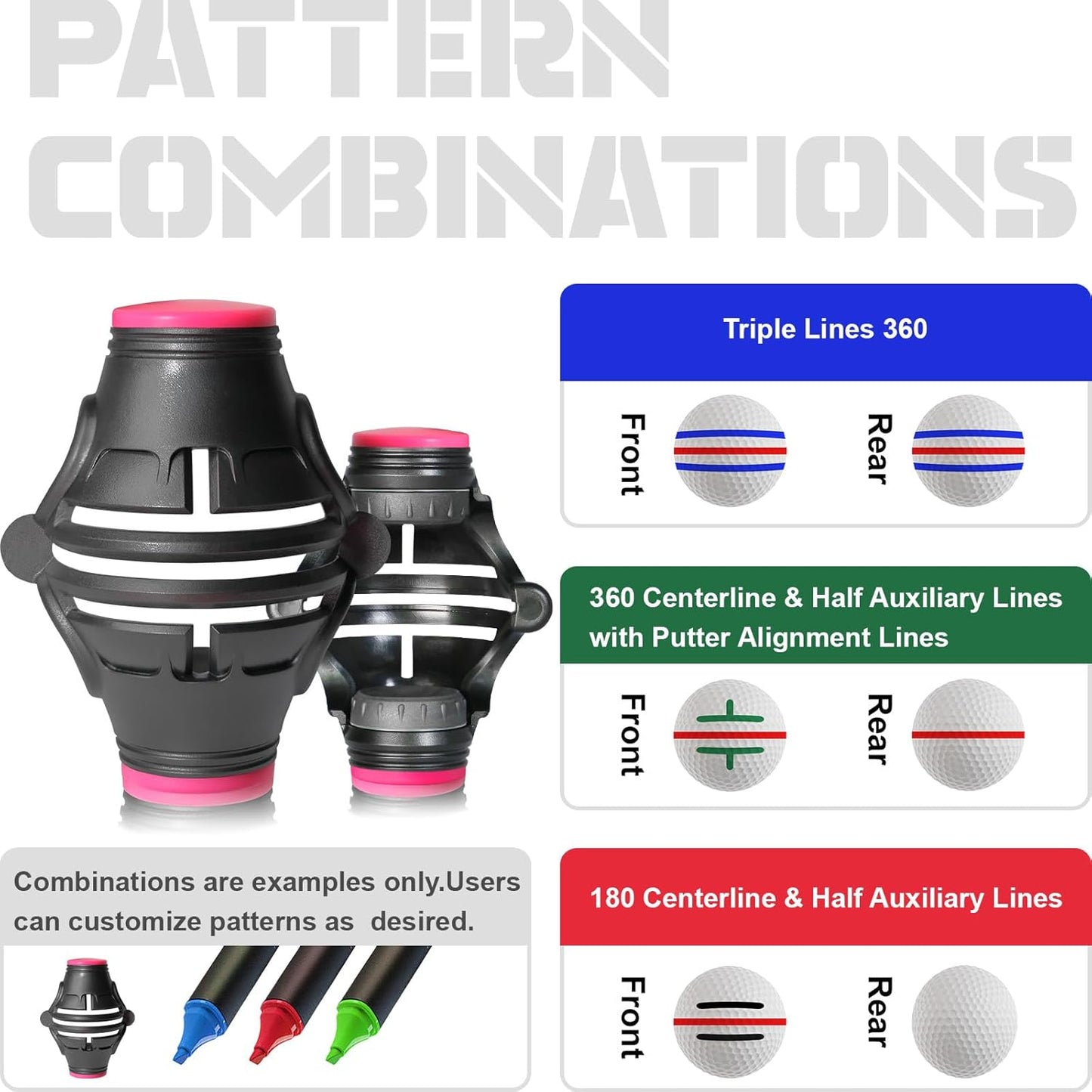 1 Pack 360° Triple Line Golf Ball Marker，Golf Ball Line Marker Tool，Golf Ball Marker Stencil，Alignment Ball Marker，Golf Accessories