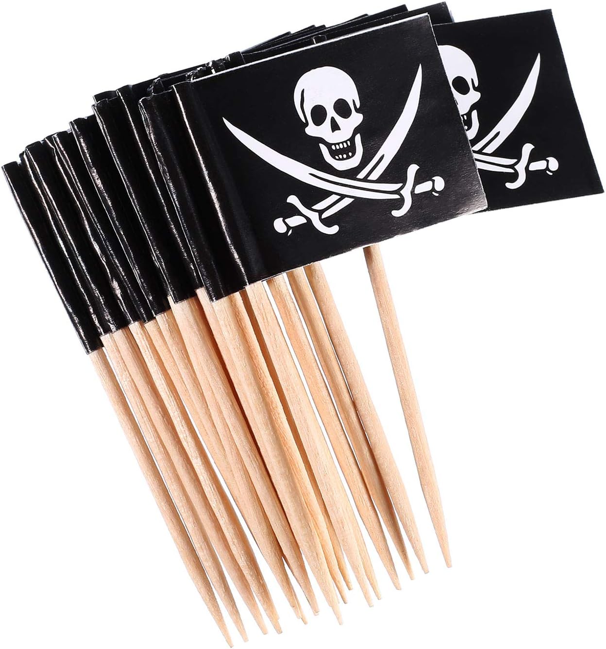 100 Pieces Pirate Cocktail Toothpicks Flags Cake Toppers for Food, Appetizer, Cocktail, Cupcake Decoration for Kids Halloween Birthday Party Decorations (100)