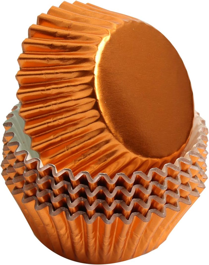 100Pcs Foil Cupcake Liners - Foil Baking Cups for Muffins, Wedding, Birthday, Baby Shower Parties (Orange)