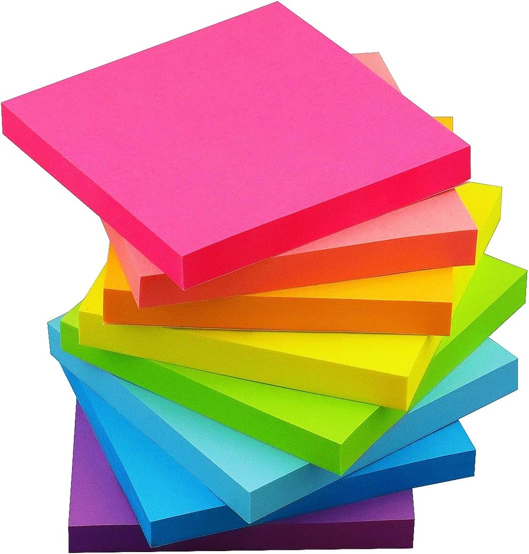(16 Pads) 8 Pads 3x3 Sticky Notes and 8 Pads 1.5x2 Sticky Notes 8 Bright Multi Colors Self-Stick Notes 90 Sheet/Pad