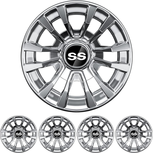 (4-Pack) Premium 8" Golf Cart Hub Caps, Hubcaps & Wheel Rim Covers, 6-Spoke Design for Club Car, EZGO, Yamaha (Excludes RXV Models) - 8 Inch Set, Abs,Steel, Acrylonitrile Butadiene Styrene