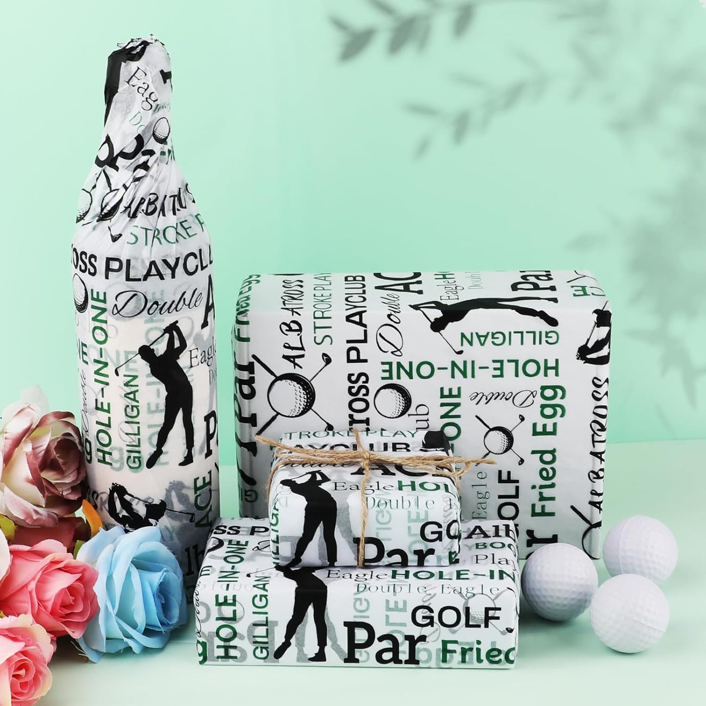 100 Sheets Golf Theme Tissue Paper with Stickers,19.3 x14 Inch Green, White and Black Gift Wrapping Paper for Birthday, Father’s Day, Retirement Party, Sports Events, and Golf Lover Gifts