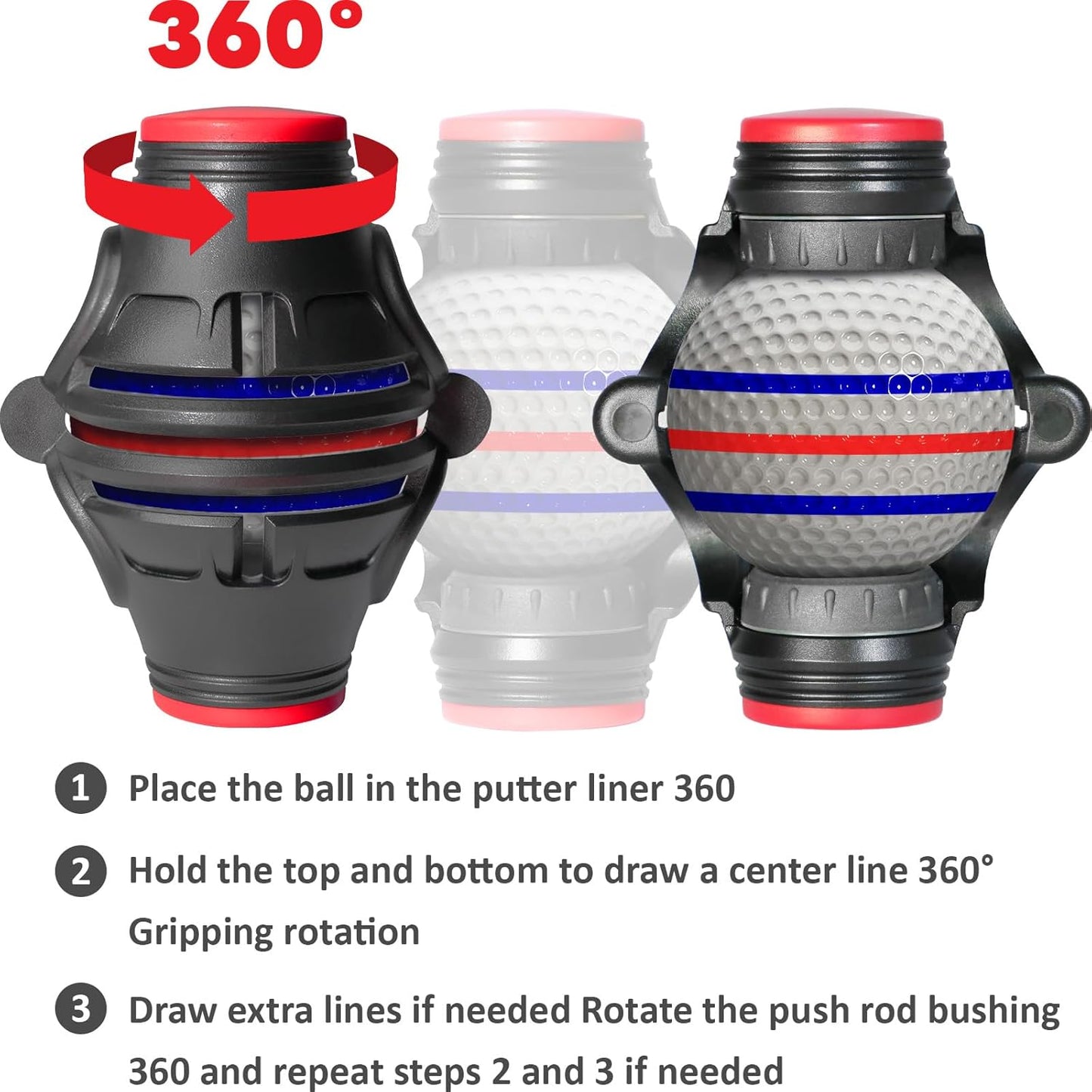 1 Pack 360° Triple Line Golf Ball Marker，Golf Ball Line Marker Tool，Golf Ball Marker Stencil，Alignment Ball Marker，Golf Accessories