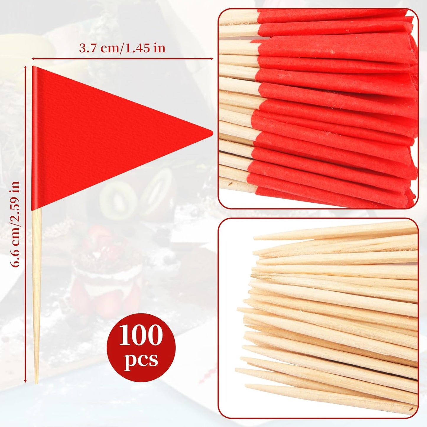 100PCS Red Solid Toothpick Flags, 1.45X2.59'' Tiny Red Flags Triangle Stick Golf Cupcake Toppers for Cupcake Sticks, Mini Golf Flags for Appetizers Fruit Cheese Markers for Wedding Party Buffet