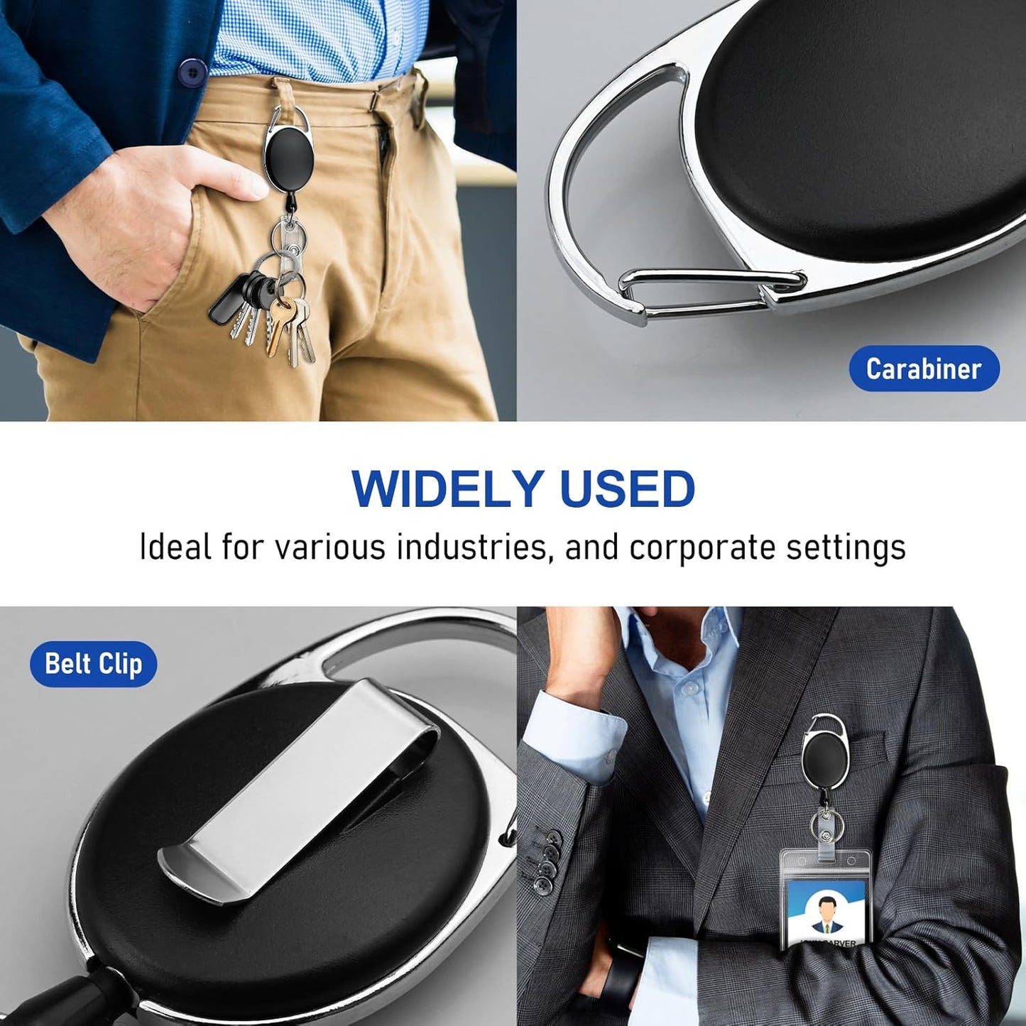 10 Pack Heavy Duty Retractable Badge Reel with Waterproof Vertical Name Badge ID Card Holders and Key Ring for Card Keychain Badge Holder