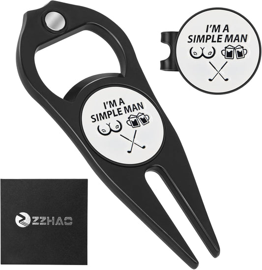 ZZHAO Golf Divot Tool and Golf Ball Marker, Divot Repair Tool，Golf Accessories for Men, Funny Gifts for Men, Tools for Men
