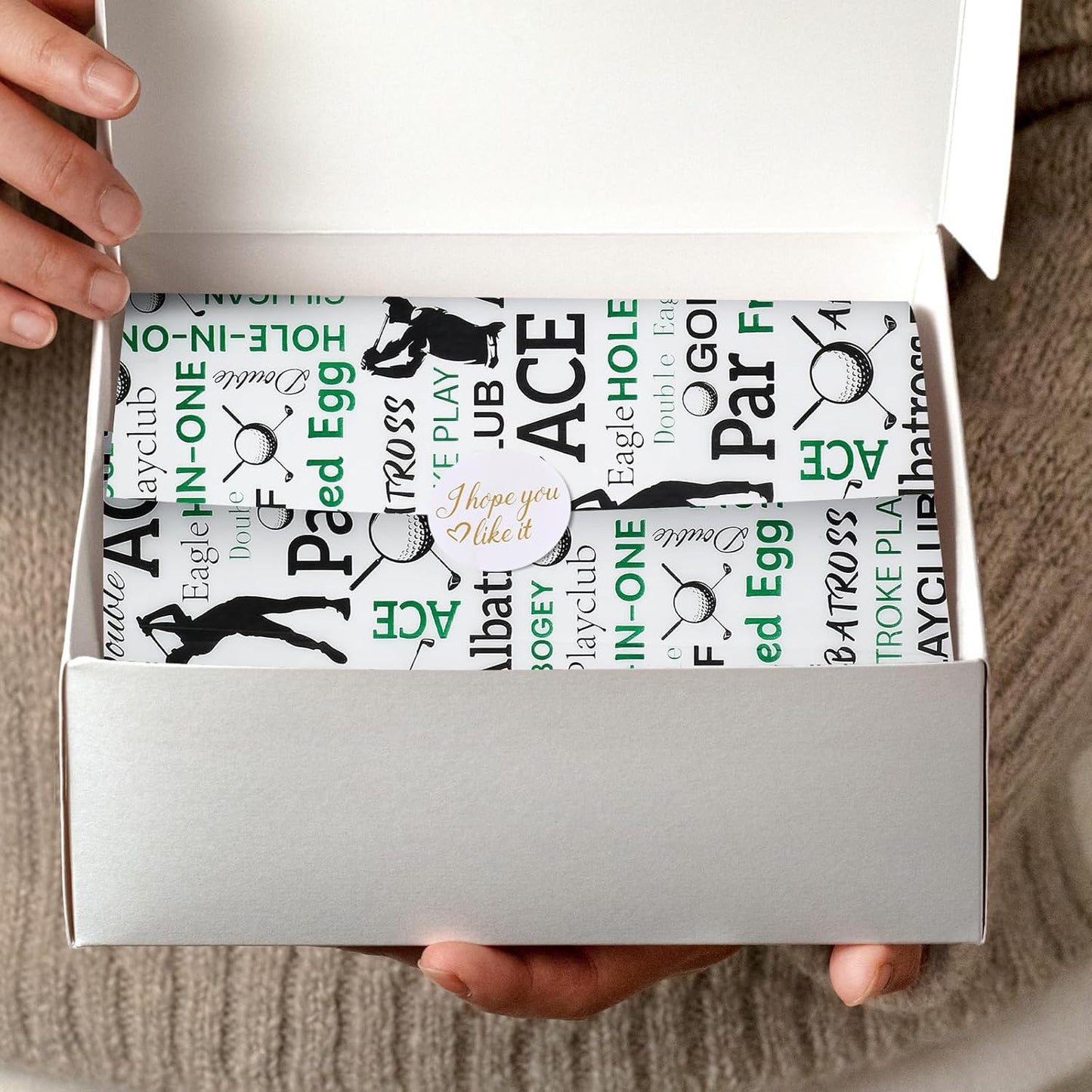 100 Sheets Golf Theme Tissue Paper with Stickers,19.3 x14 Inch Green, White and Black Gift Wrapping Paper for Birthday, Father’s Day, Retirement Party, Sports Events, and Golf Lover Gifts