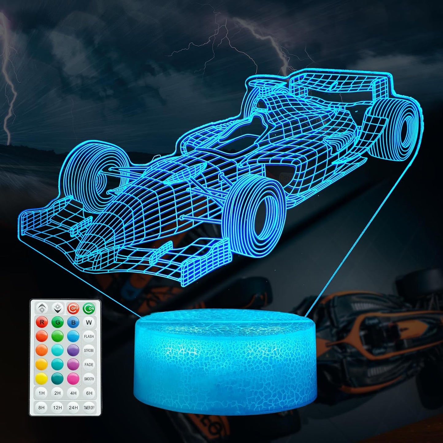 F1 Car Gifts for Boy, Formula One Night Light with Remote Control, 16 Colors Changing, RGB Flashing Mode and Dimmable, Sport Race Car Gifts for Boys Christmas Decor