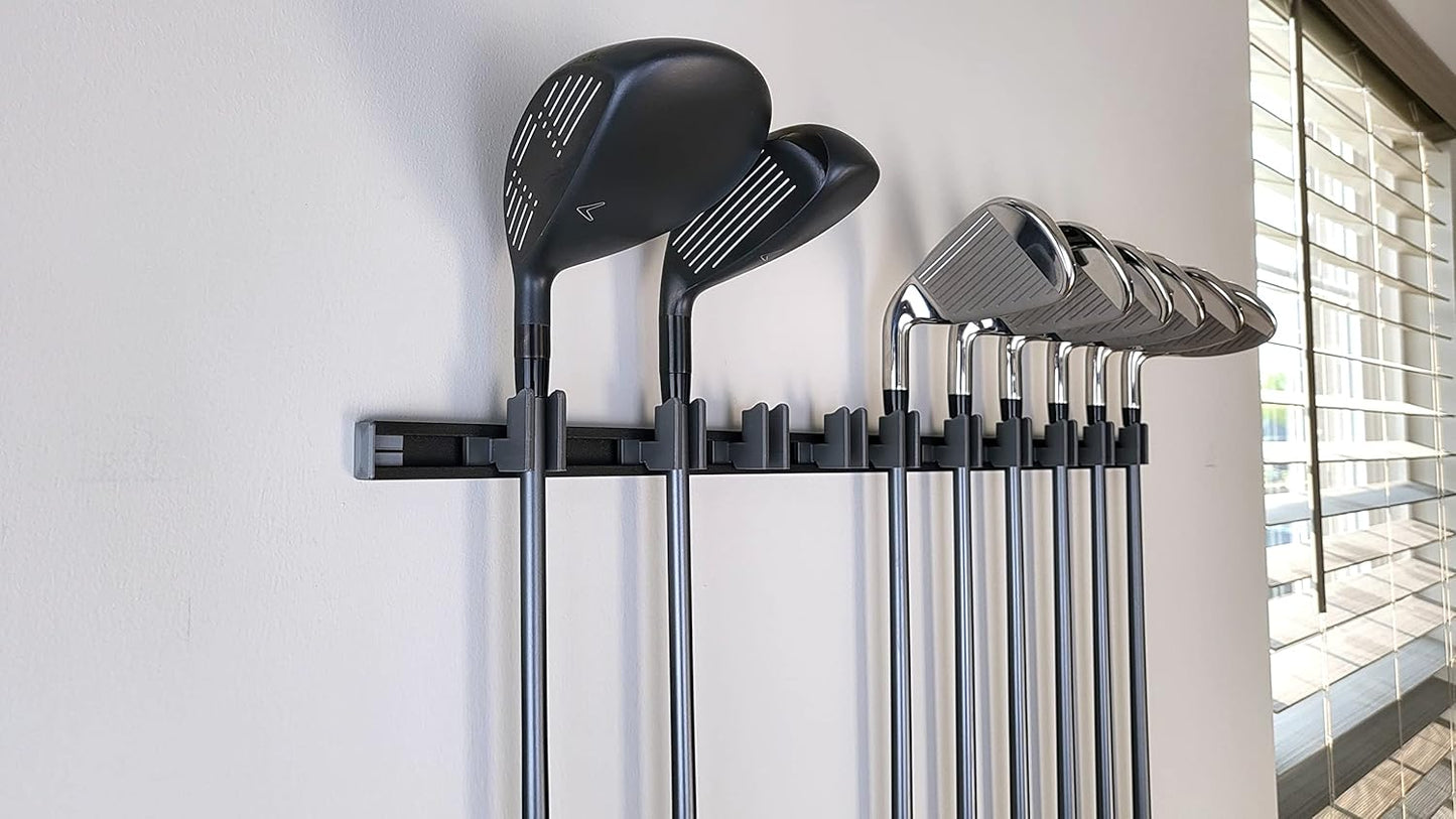 10 Golf Club holders on 24" rack, Wall display, Wall hanger, rack, mount, organizer (Club head up)