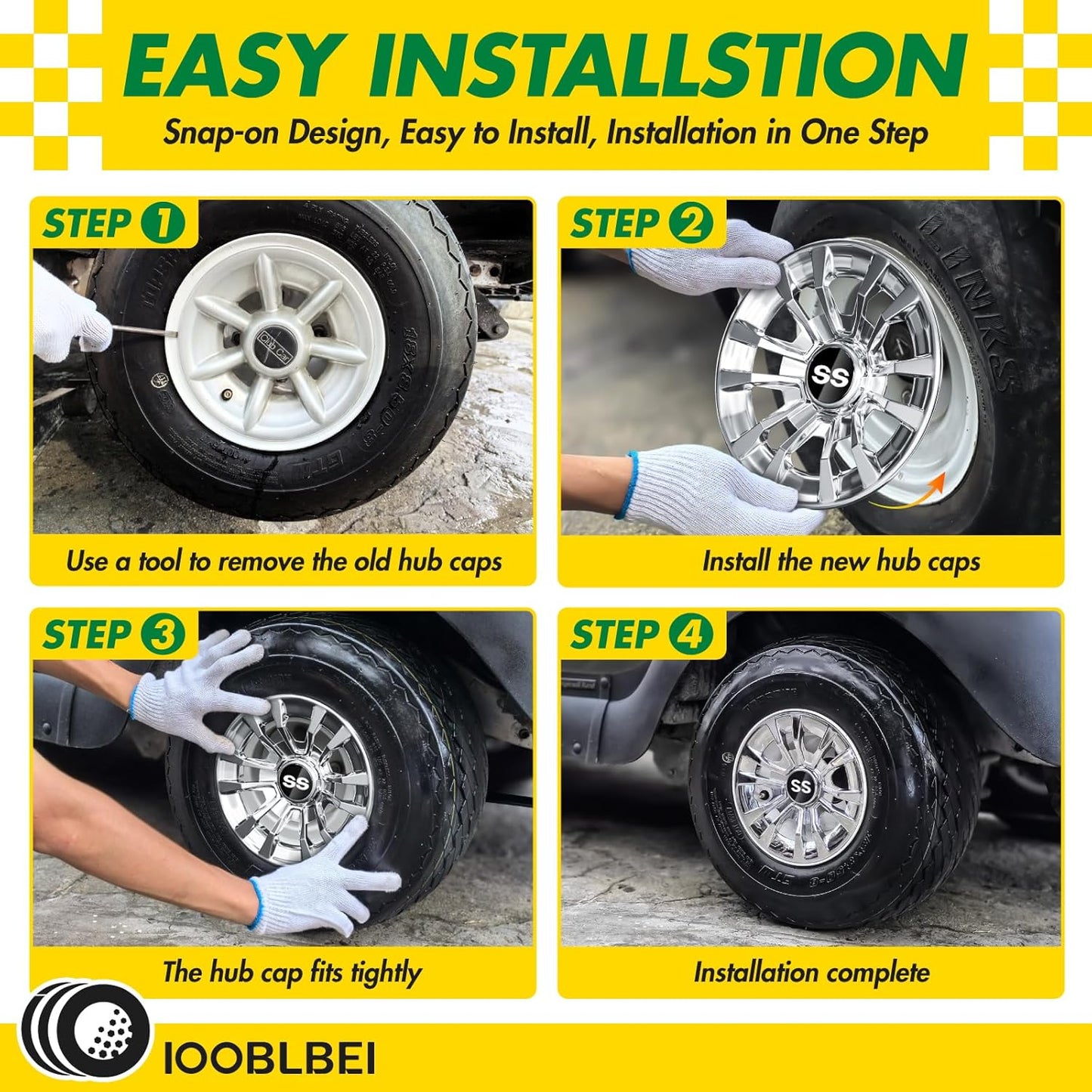 (4-Pack) Premium 8" Golf Cart Hub Caps, Hubcaps & Wheel Rim Covers, 6-Spoke Design for Club Car, EZGO, Yamaha (Excludes RXV Models) - 8 Inch Set, Abs,Steel, Acrylonitrile Butadiene Styrene