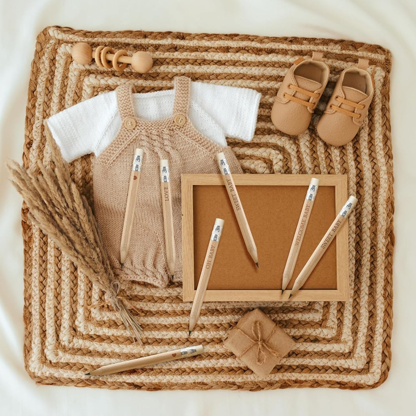 100 Sets Boho Baby Shower Pencils Gifts Bulk for Guest Golf Half Pencil Baby Shower Game Sharpened Mini Pencils with Eraser Bohemian Pampas Grass Girl Boy Neutral Gender Reveal Party Favors