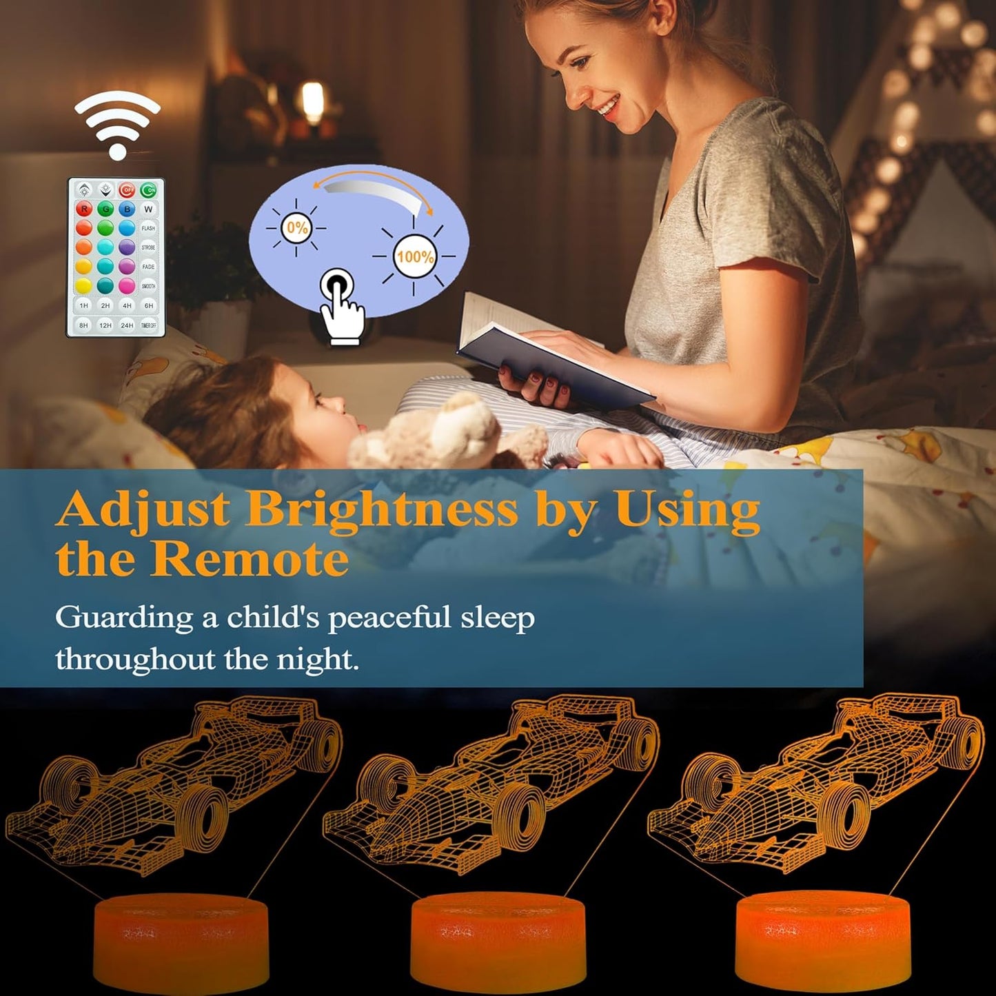 F1 Car Gifts for Boy, Formula One Night Light with Remote Control, 16 Colors Changing, RGB Flashing Mode and Dimmable, Sport Race Car Gifts for Boys Christmas Decor