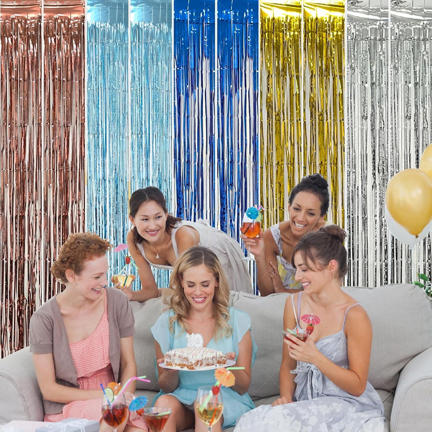 10 Pack Gold Foil Curtain Backdrop Metallic Tinsel Foil Fringe Curtains Photo Booth Props for Birthday Wedding Engagement Bachelorette Christmas Holiday Celebration Party Decorations Supplies