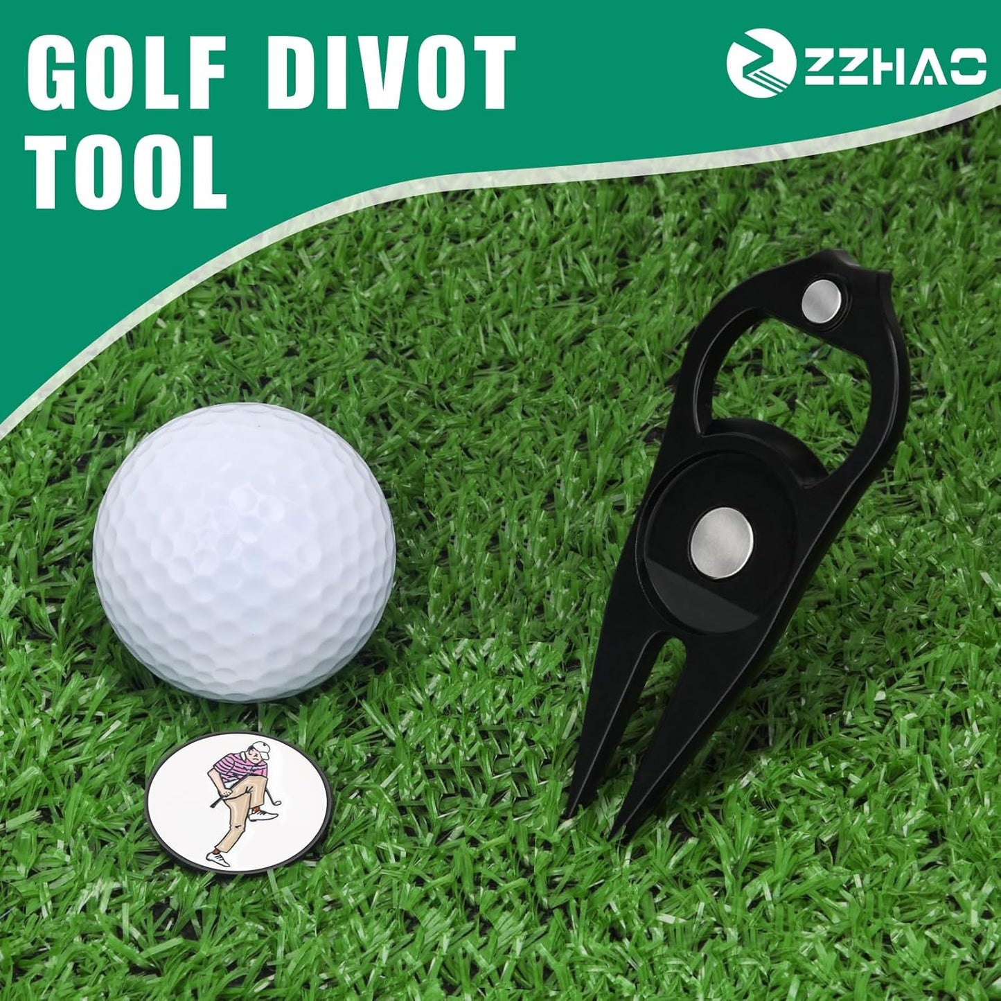 ZZHAO Golf Divot Tool and Golf Ball Marker, Divot Repair Tool，Golf Accessories for Men, Funny Gifts for Men, Tools for Men