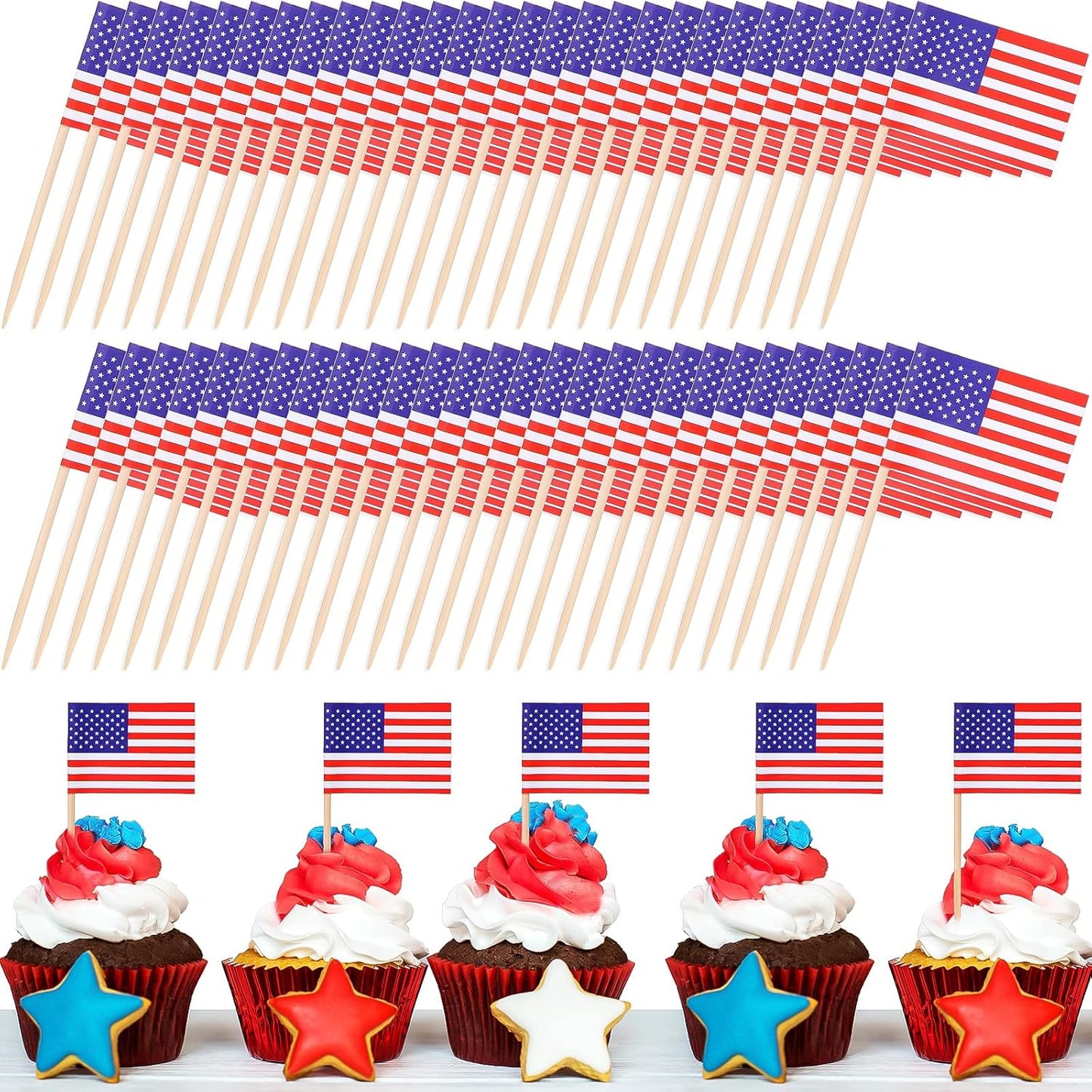 1000 Pcs 4th of July American Toothpick Flag Toppers Cake Decorations Independence Day Patriotic Cupcake Toppers Picks for Army Graduation Party Birthday Supplies