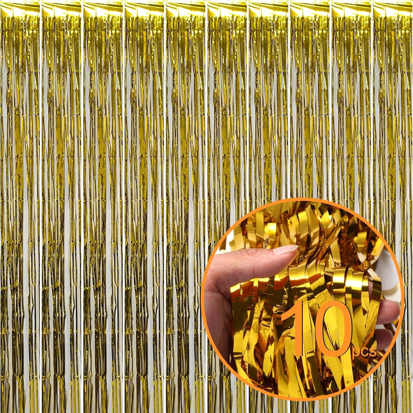 10 Pack Gold Foil Curtain Backdrop Metallic Tinsel Foil Fringe Curtains Photo Booth Props for Birthday Wedding Engagement Bachelorette Christmas Holiday Celebration Party Decorations Supplies